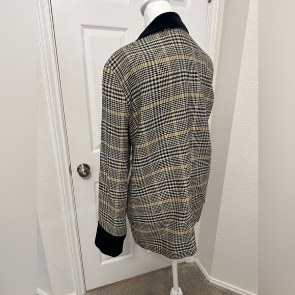 Drew Plaid W/ Black Velvet Collar & Cuffs One Button Blazer Women’s Size L - Picture 4 of 12